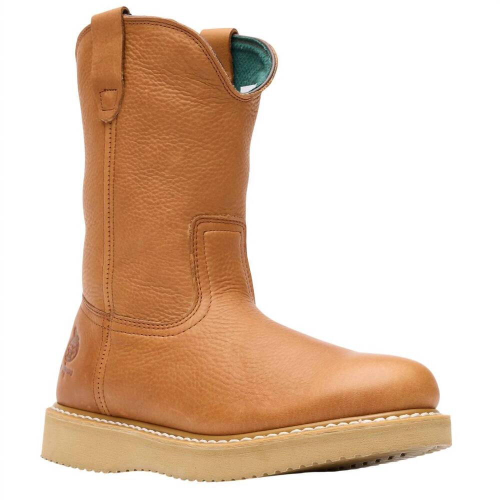 NEW GEORGIA BOOT men's wedge steel toe pull on work boot in brown